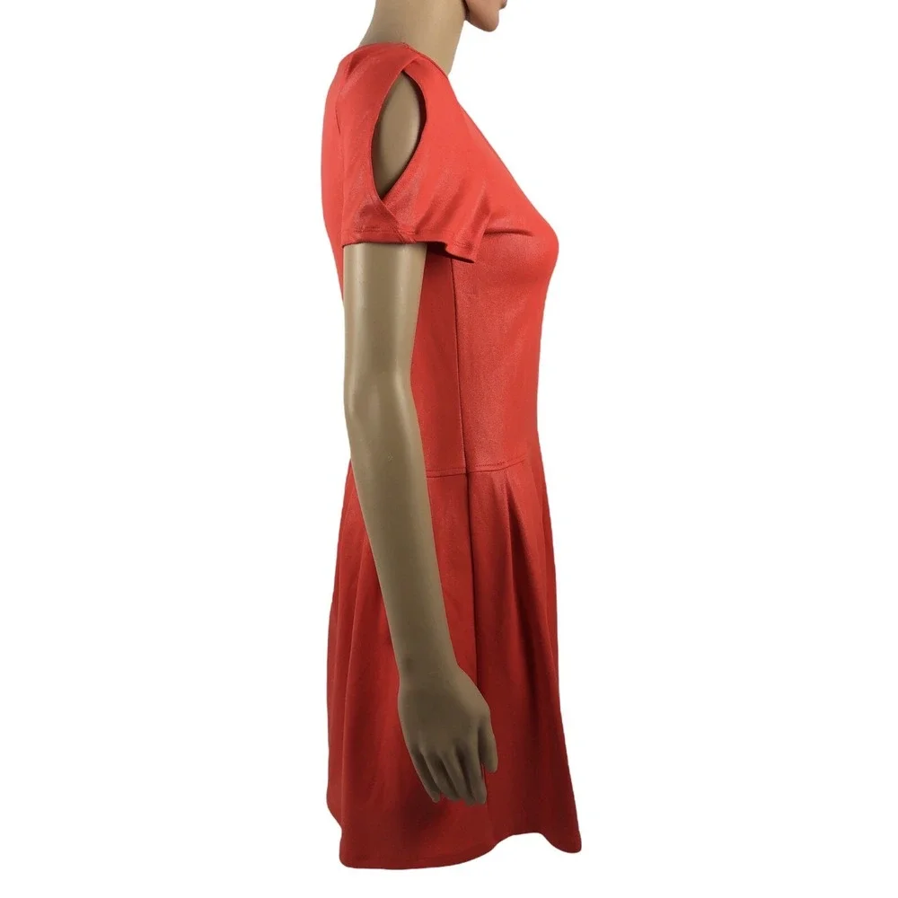 Leith Womens Small Dress Fit Flare Short Orange Nylon Stretch Short Sleeve